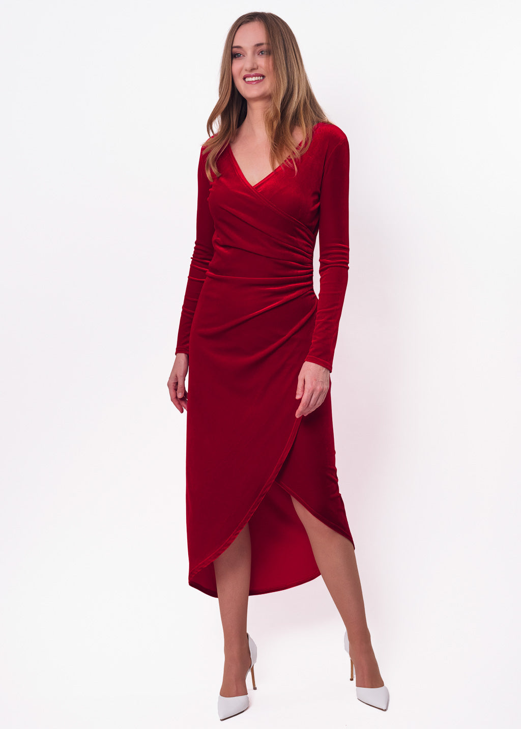 Red long wrap bodycon dress