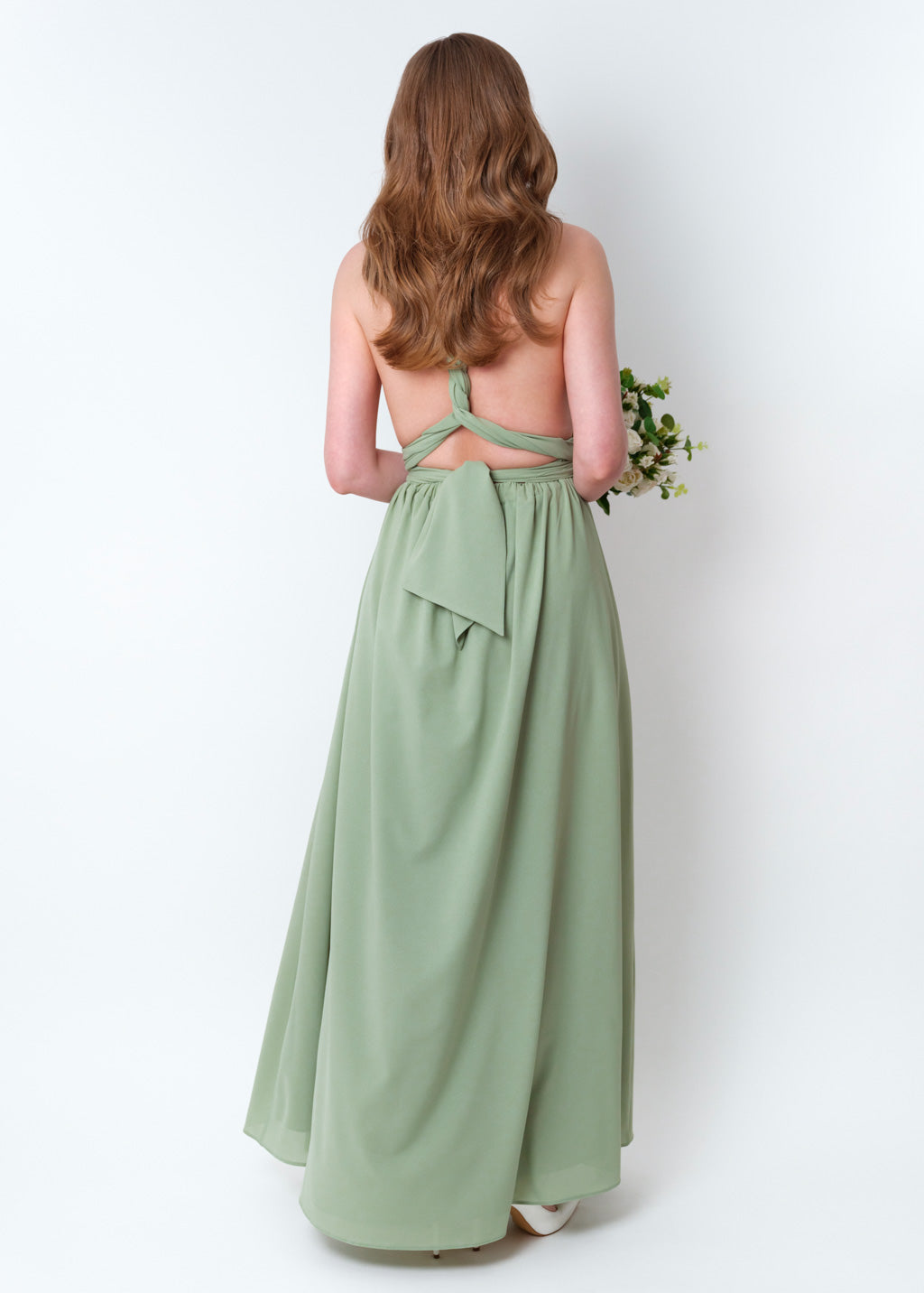 Sage green chiffon infinity pleated dress