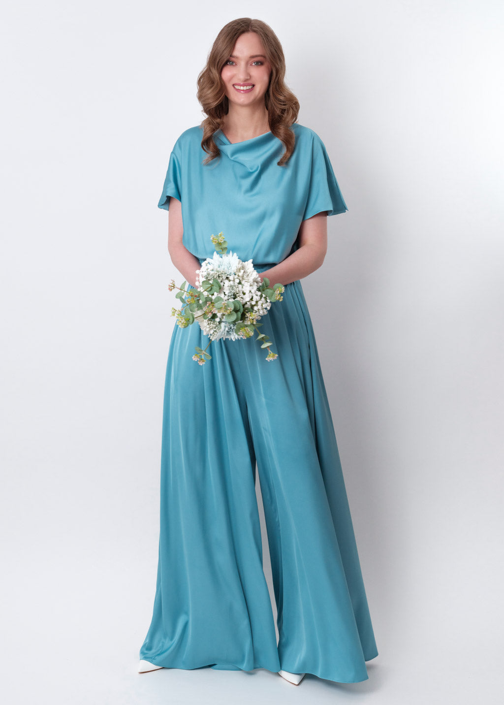 Dusty blue silk jumpsuit