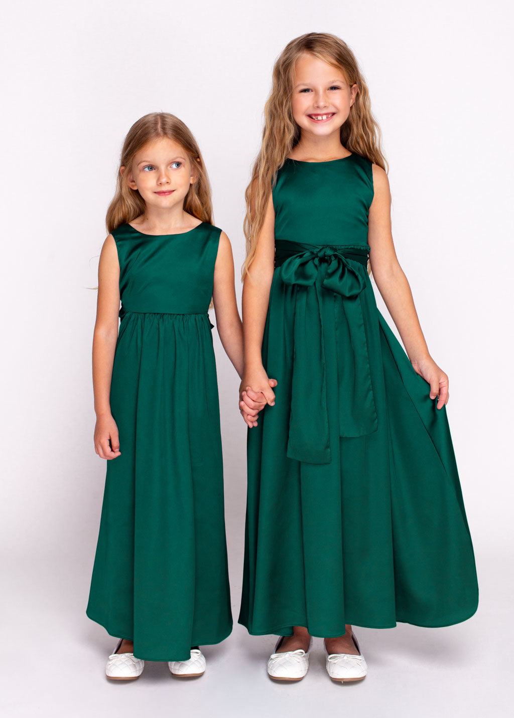 Dark green silk matching girl dress