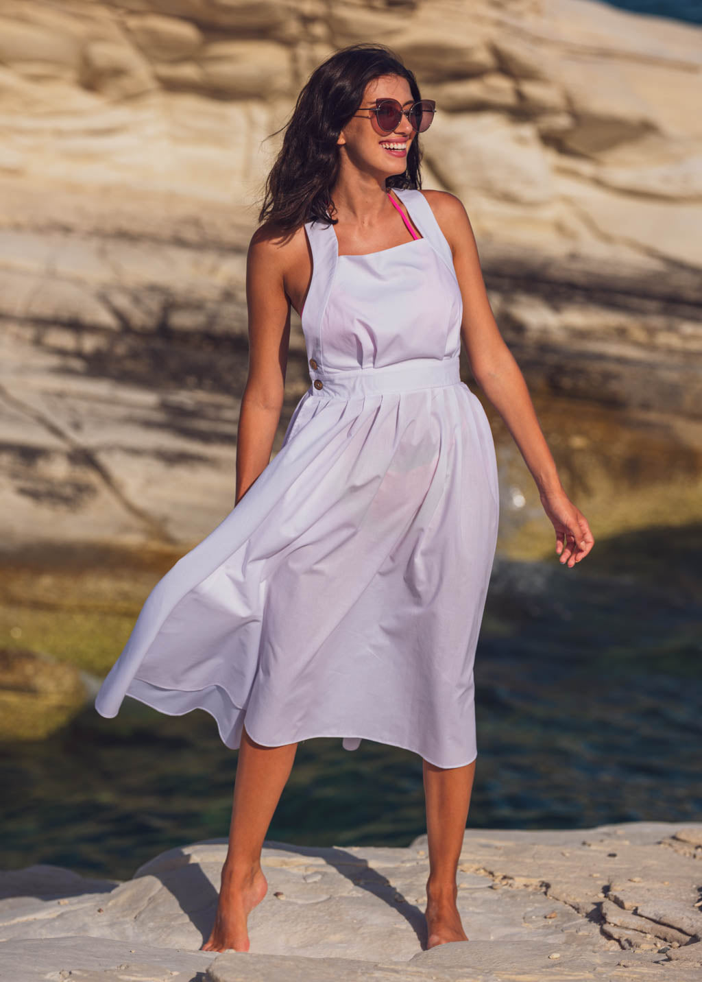 White organic cotton cross-back dress