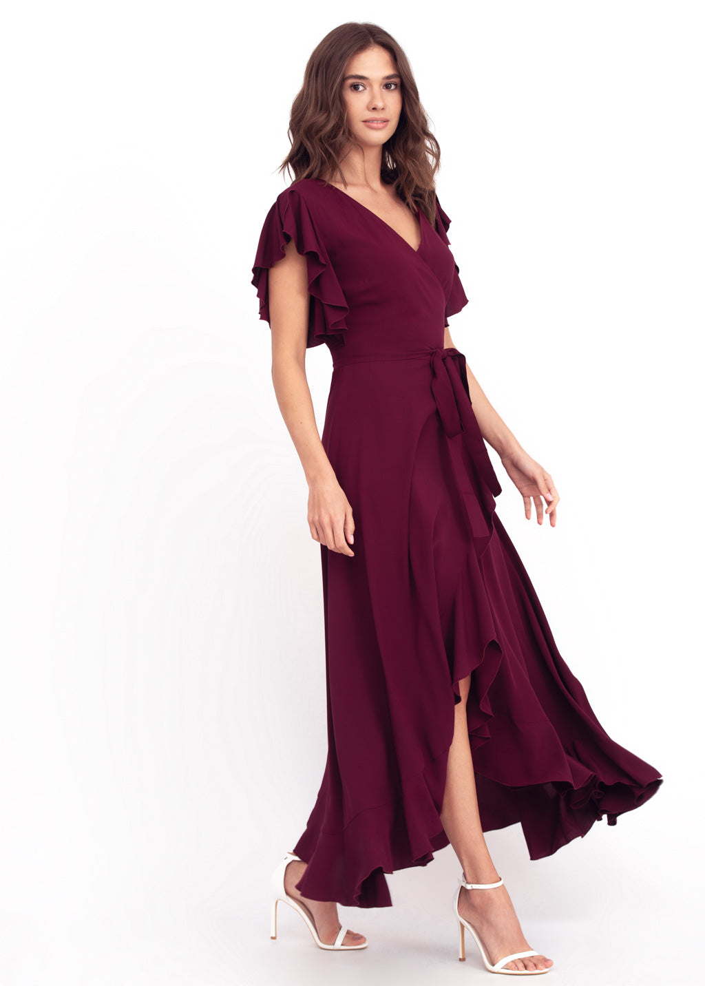Burgundy romantic wrap around dress