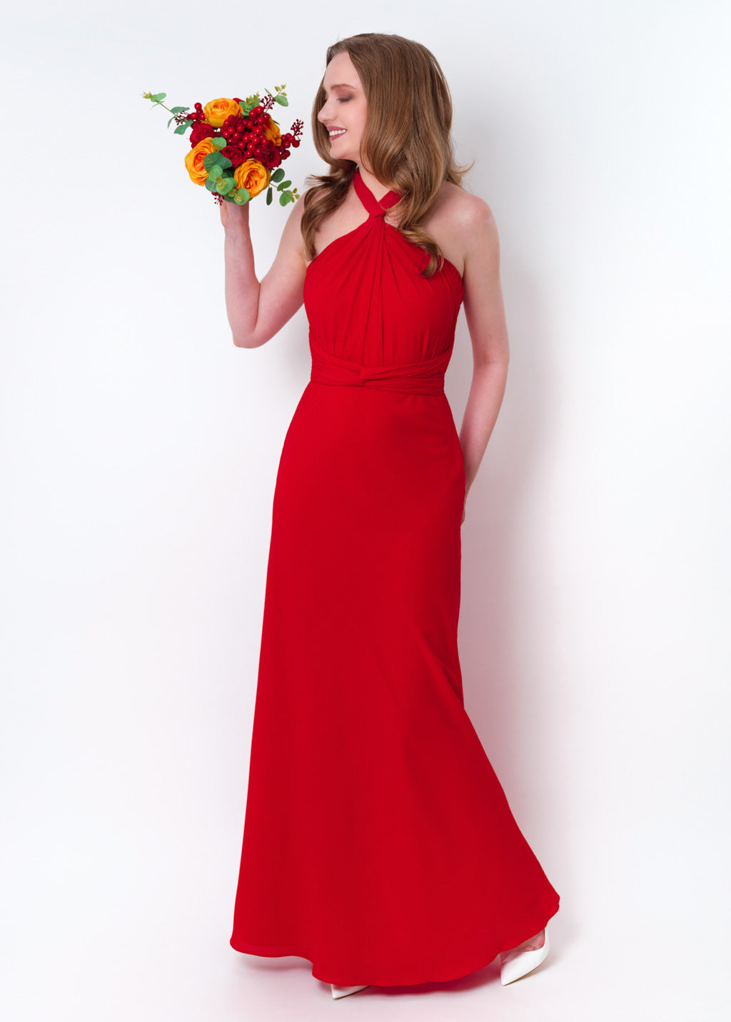 Red chiffon infinity long dress