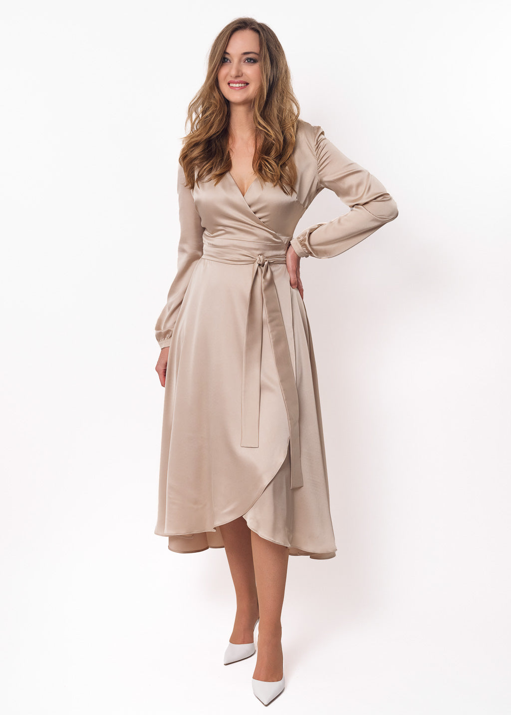 Champagne beige wrap dress