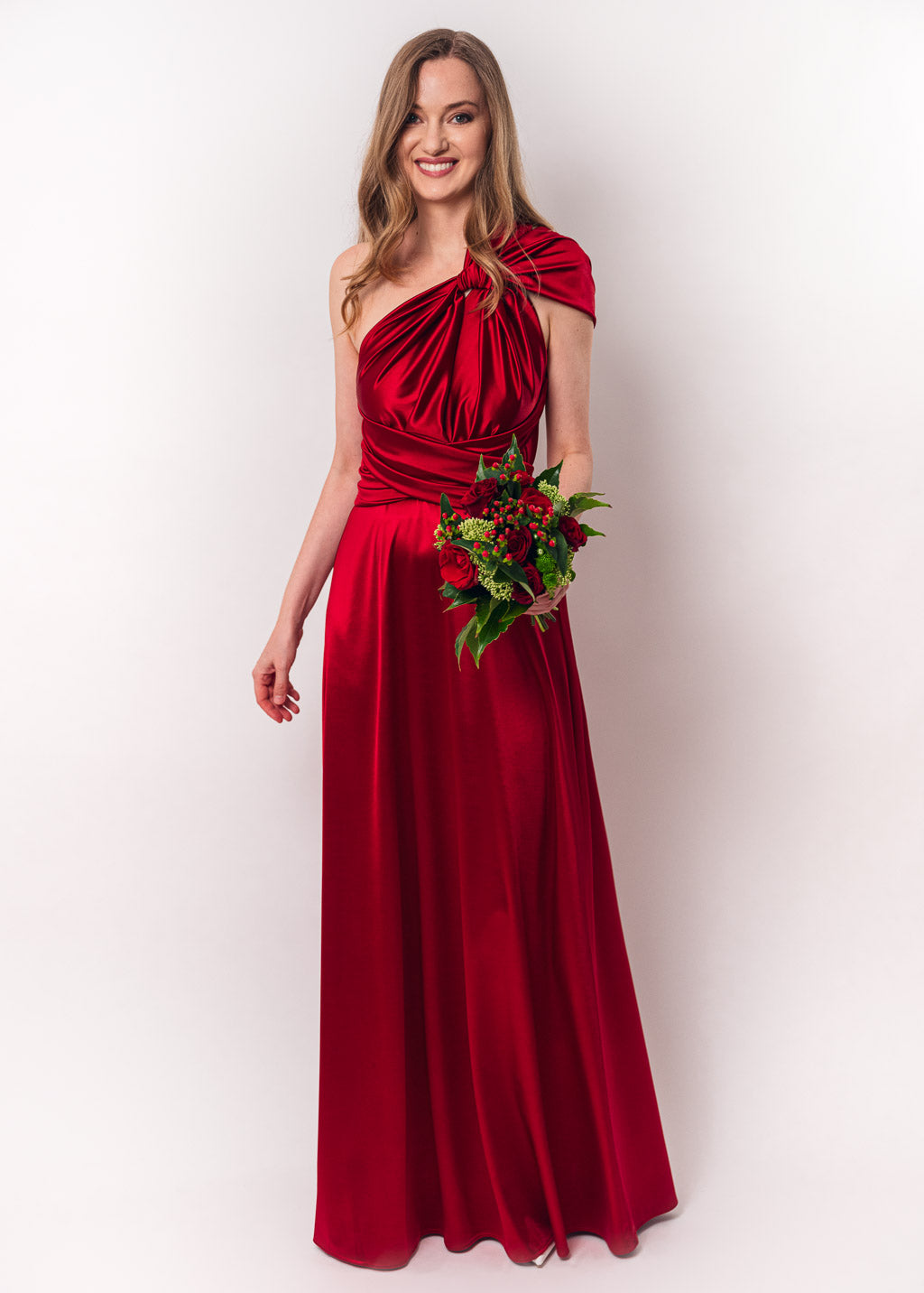 Red burgundy luxury satin infinity dress or jumpsuit