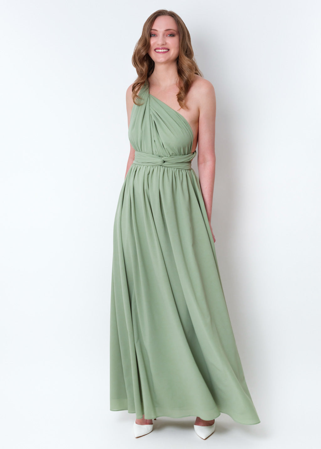Sage green chiffon infinity pleated dress