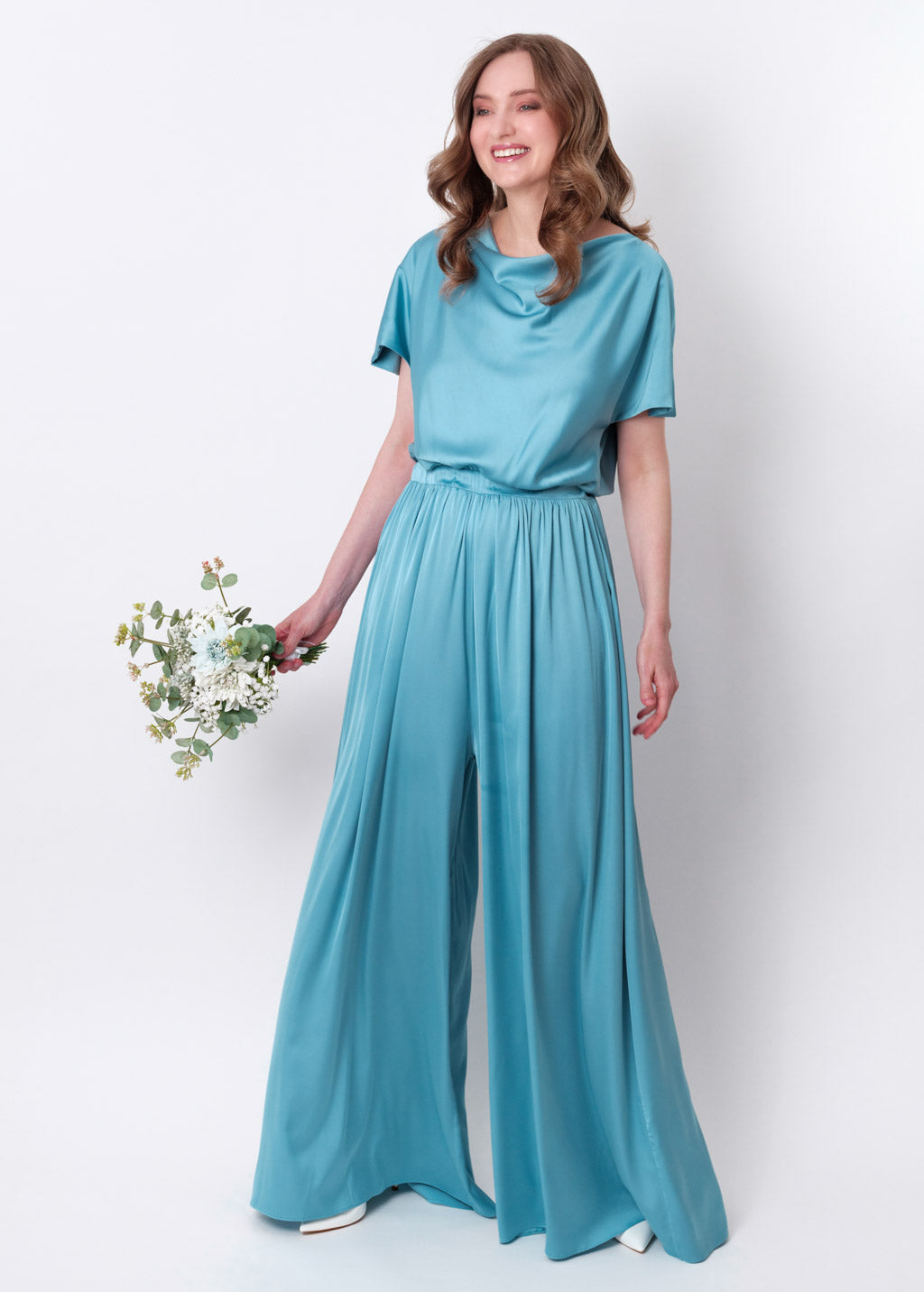 Dusty blue silk jumpsuit