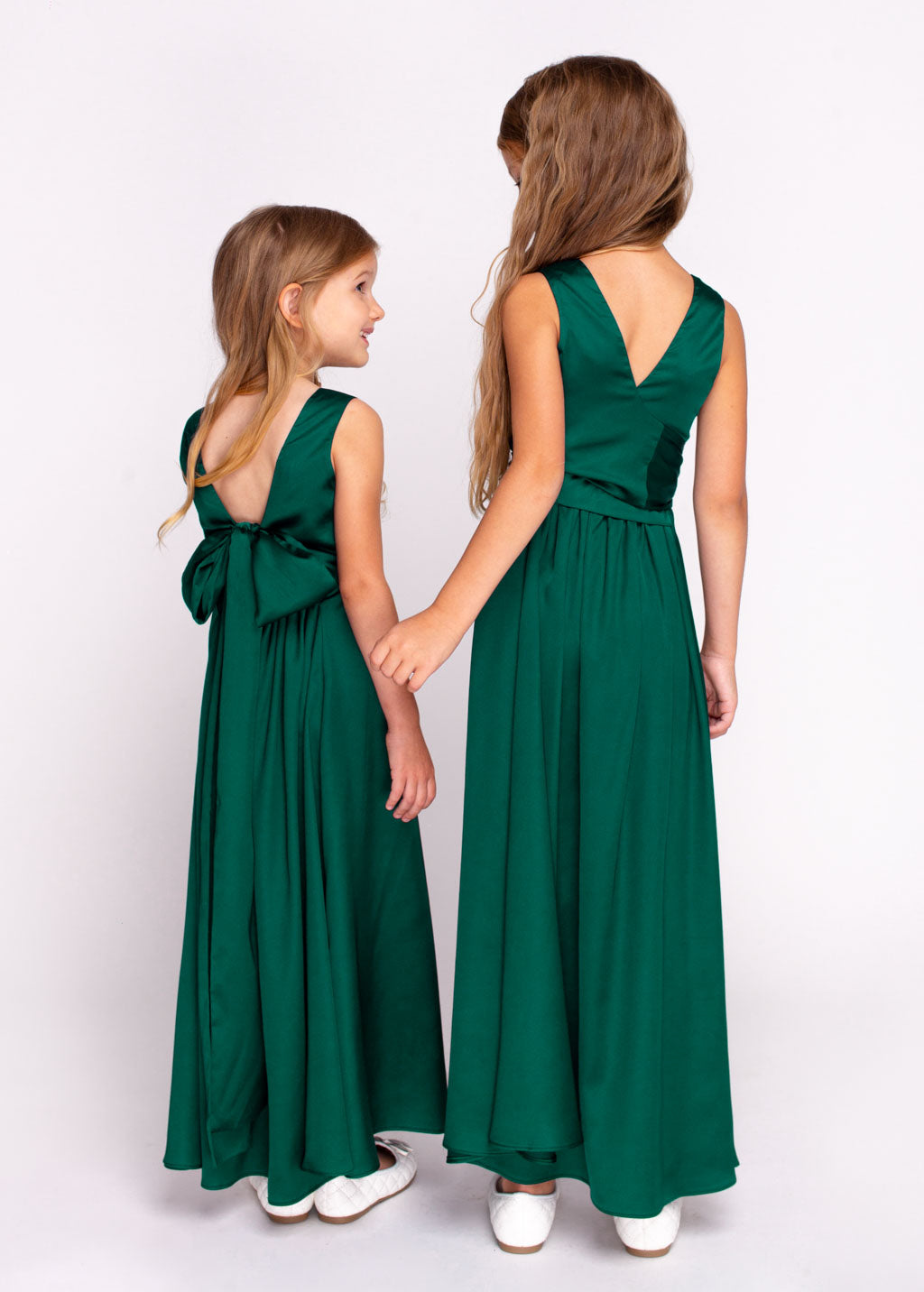 Dark green silk matching girl dress