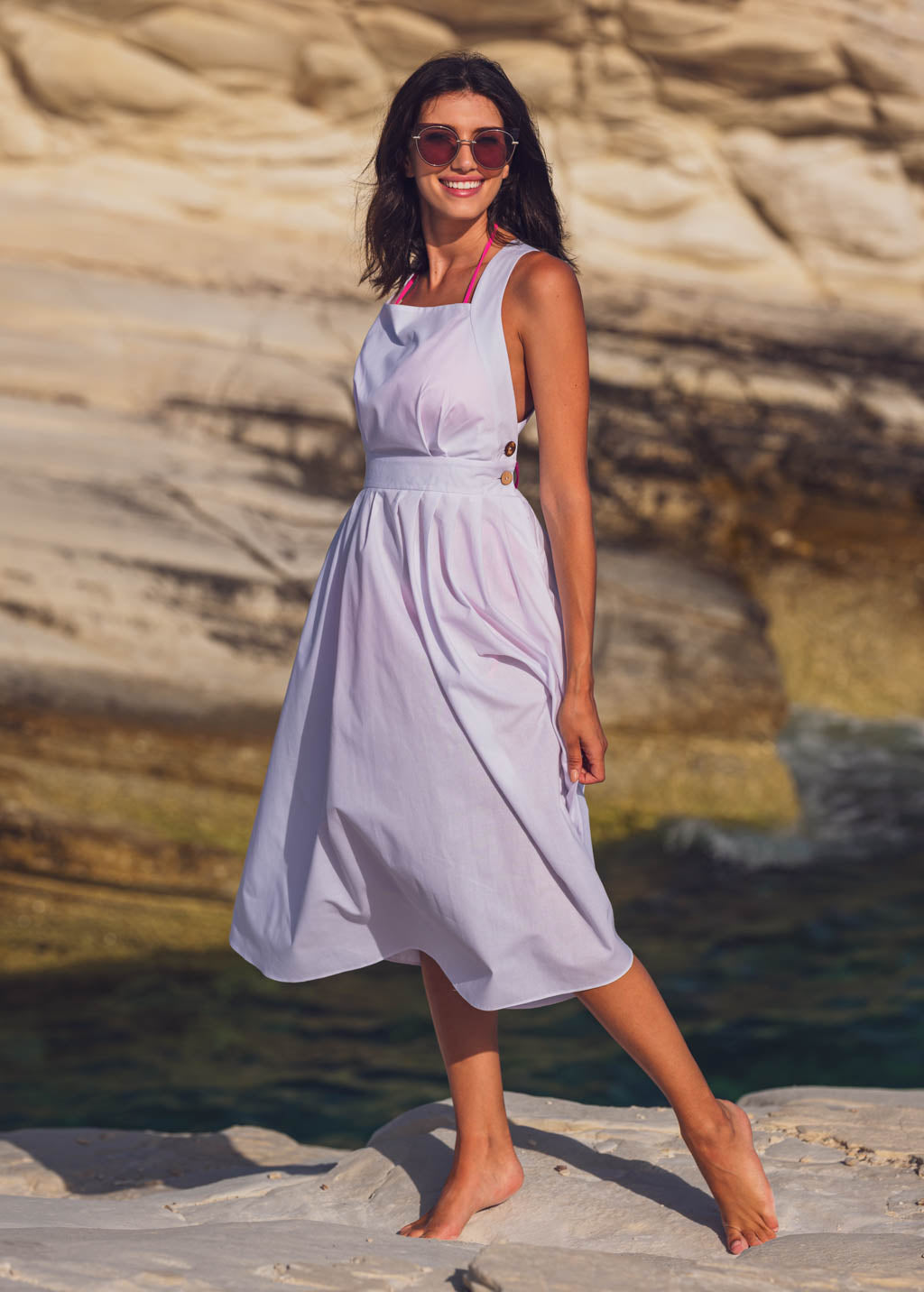 White organic cotton cross-back dress