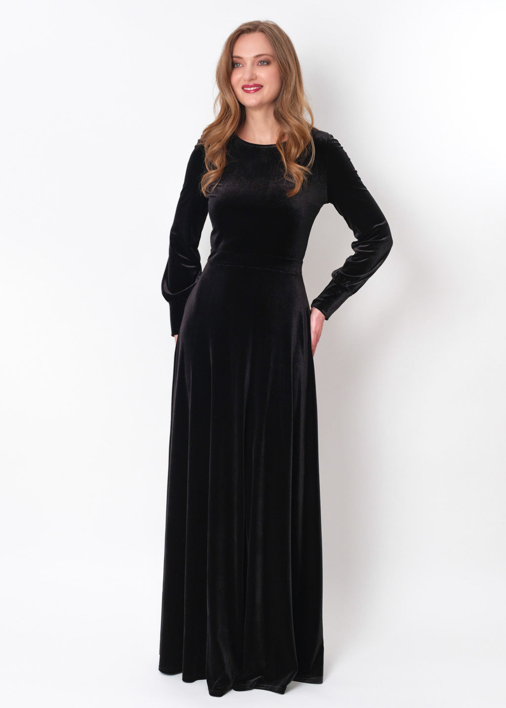 Black velvet long dress