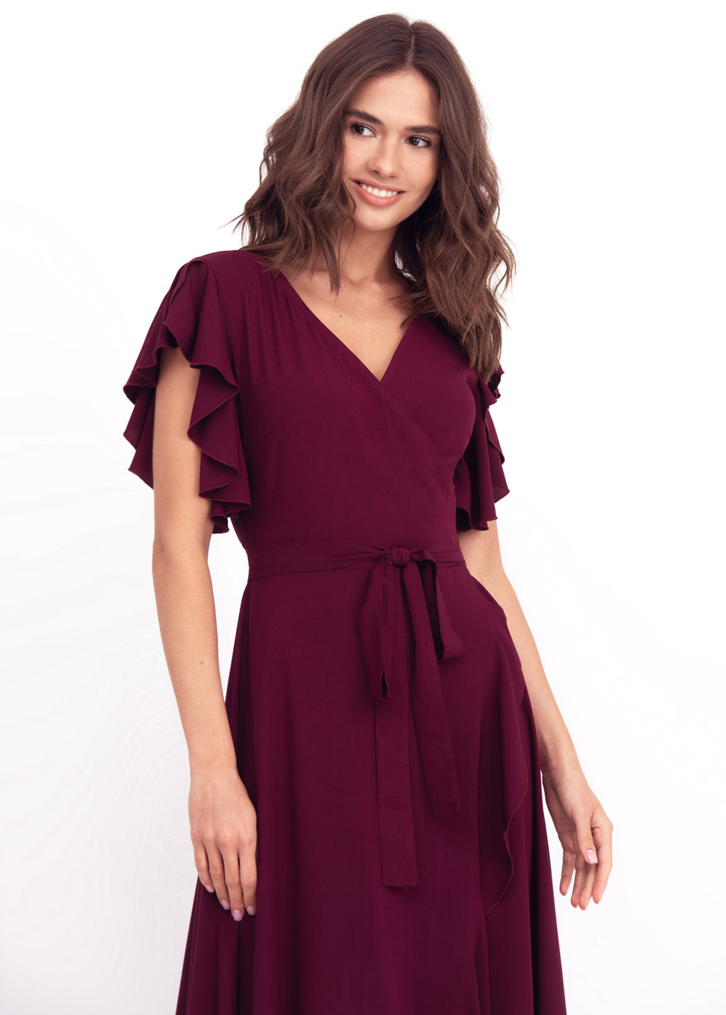 Burgundy romantic wrap around dress