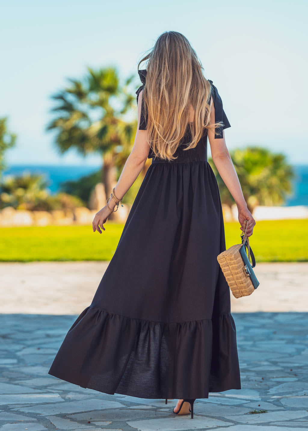 Black organic linen long summer dress