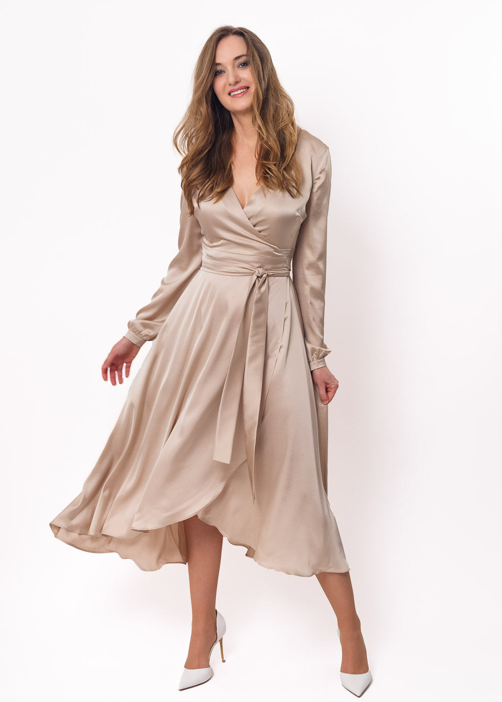 Champagne beige wrap dress