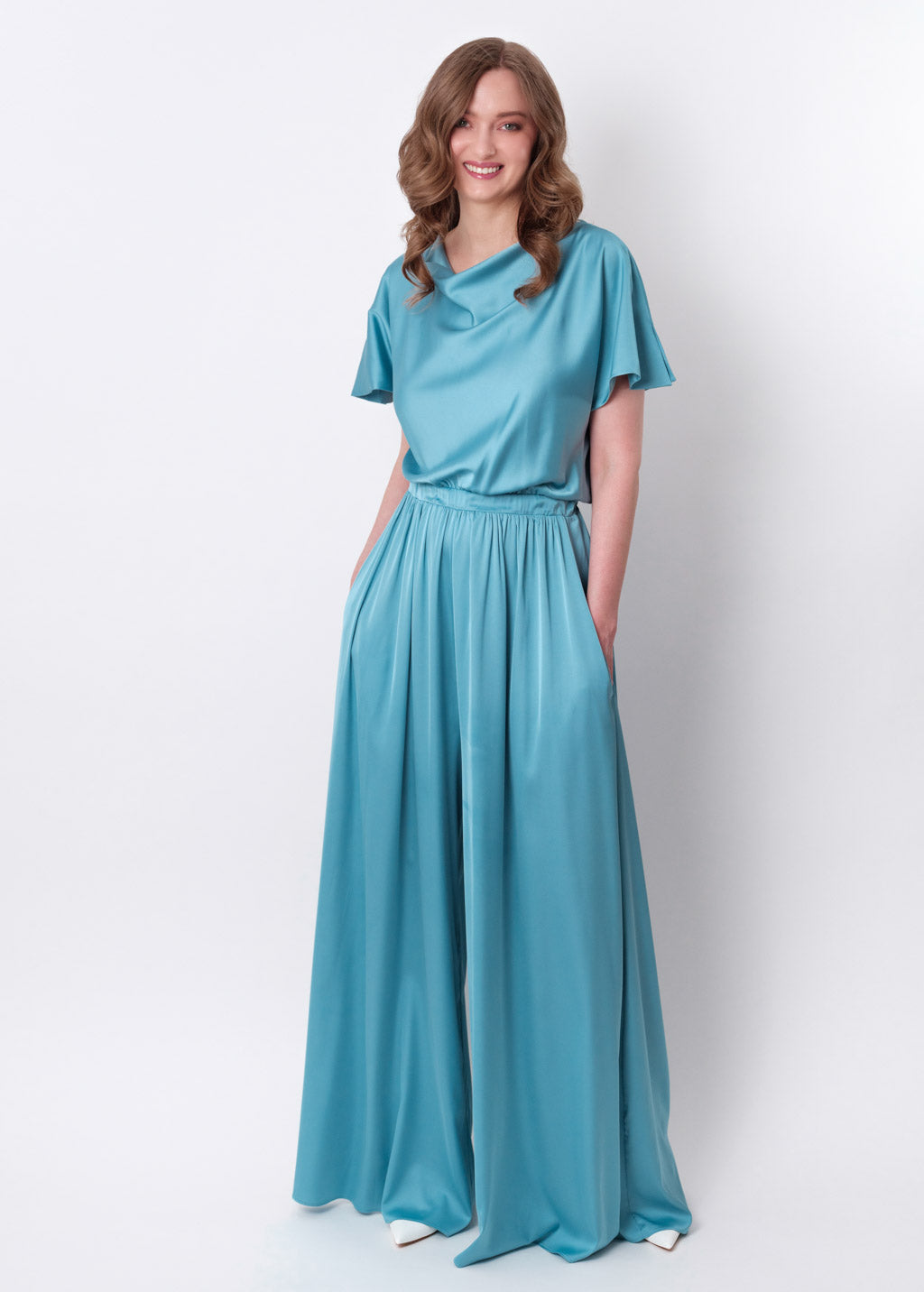 Dusty blue silk jumpsuit
