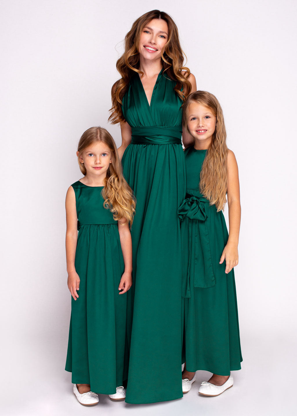 Dark green matching girl dress