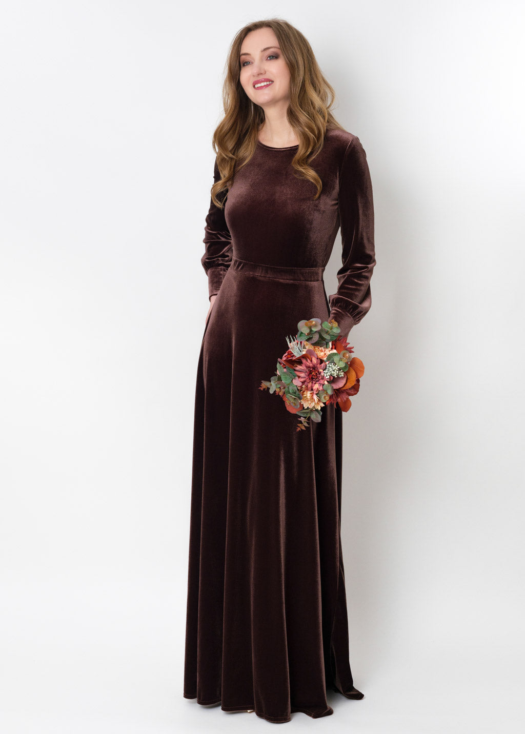 Chocolate brown velvet long dress