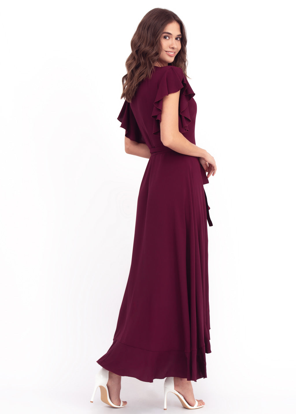 Burgundy romantic wrap around dress