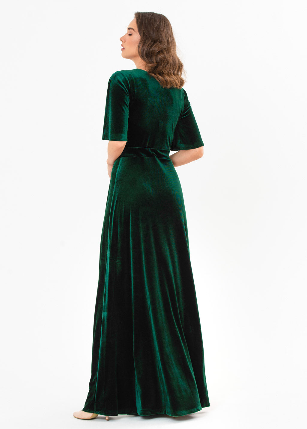 Emerald green velvet slit dress