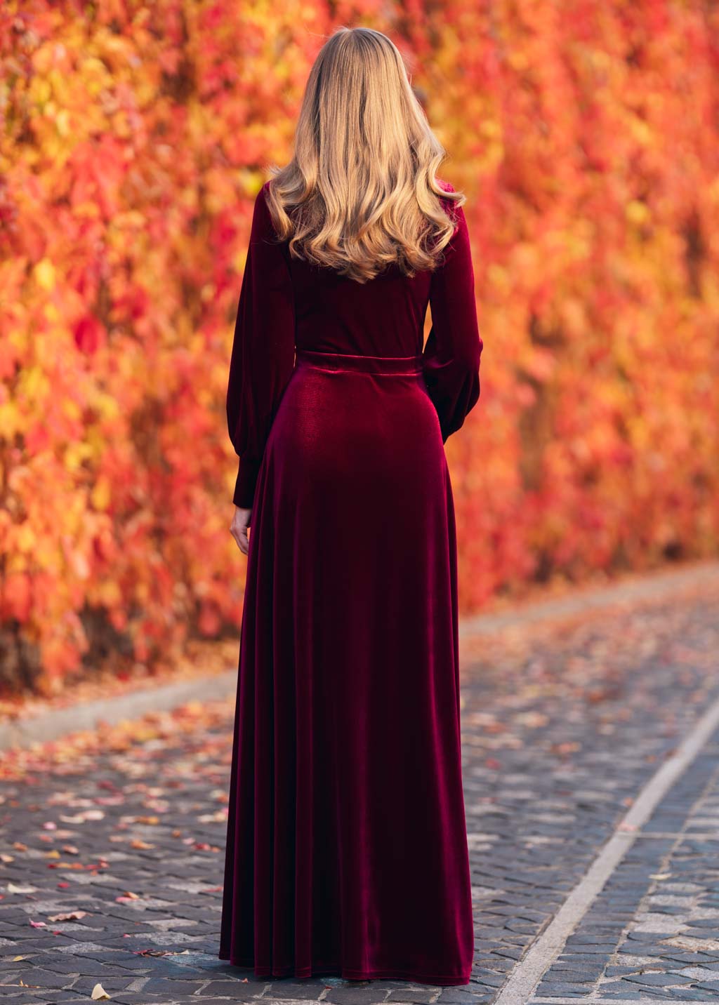Burgundy velvet long dress