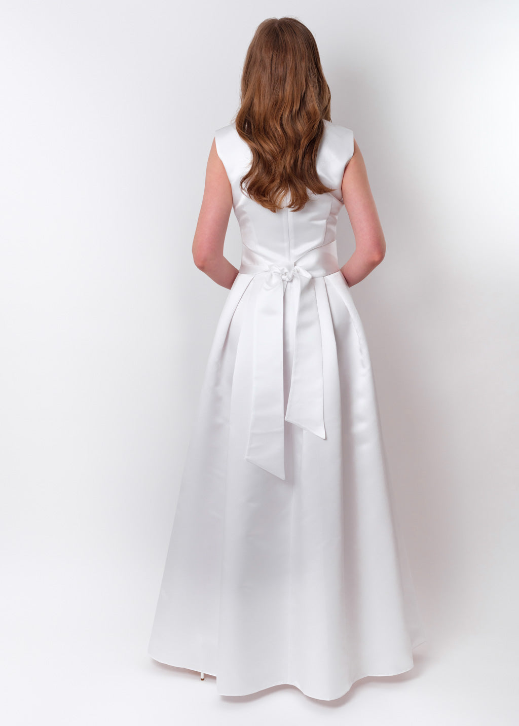 White long satin dress with belt