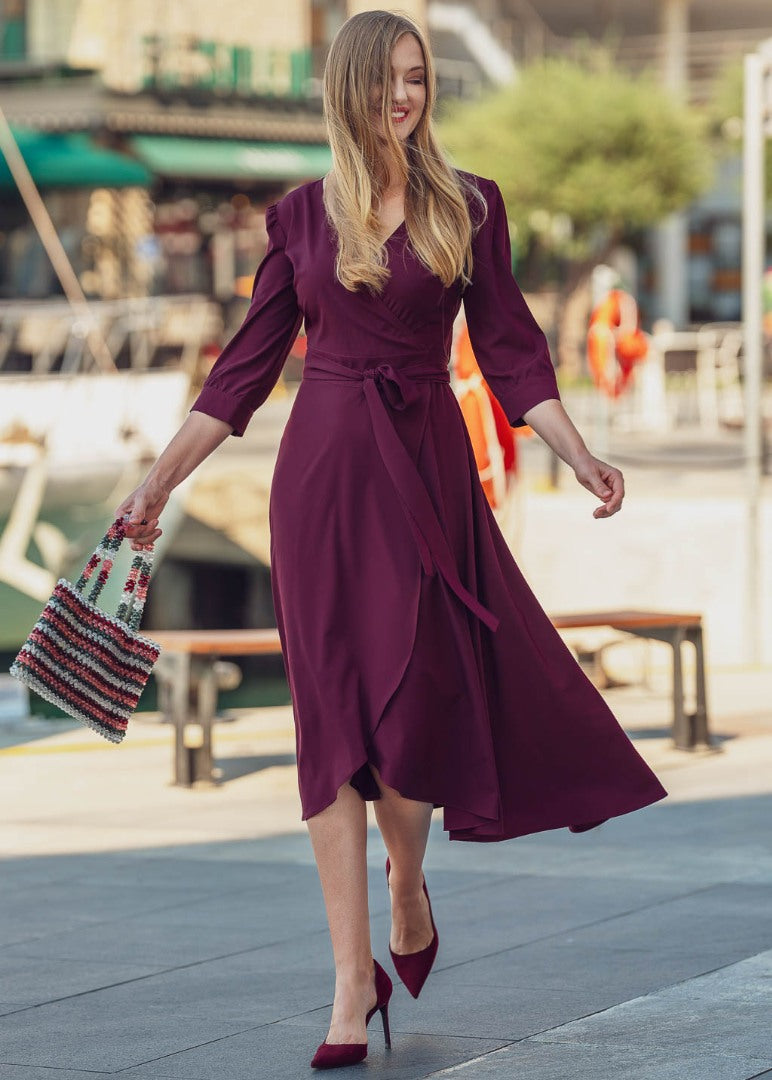 Dark burgundy wrap dress