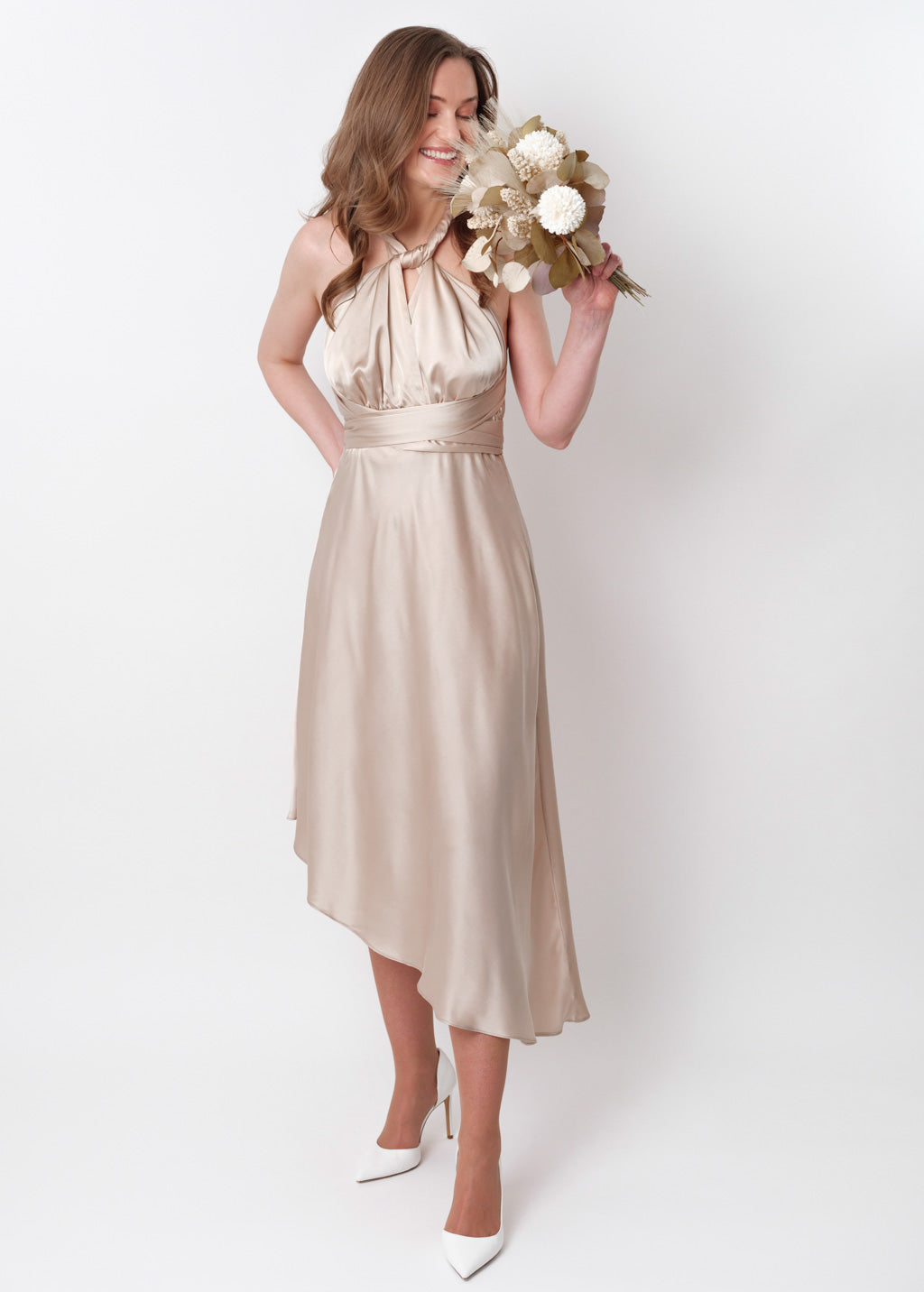 Champagne beige infinity asymmetric dress