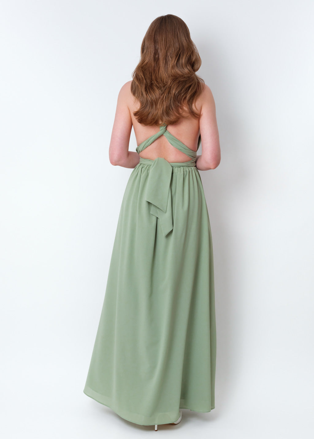 Sage green chiffon infinity pleated dress
