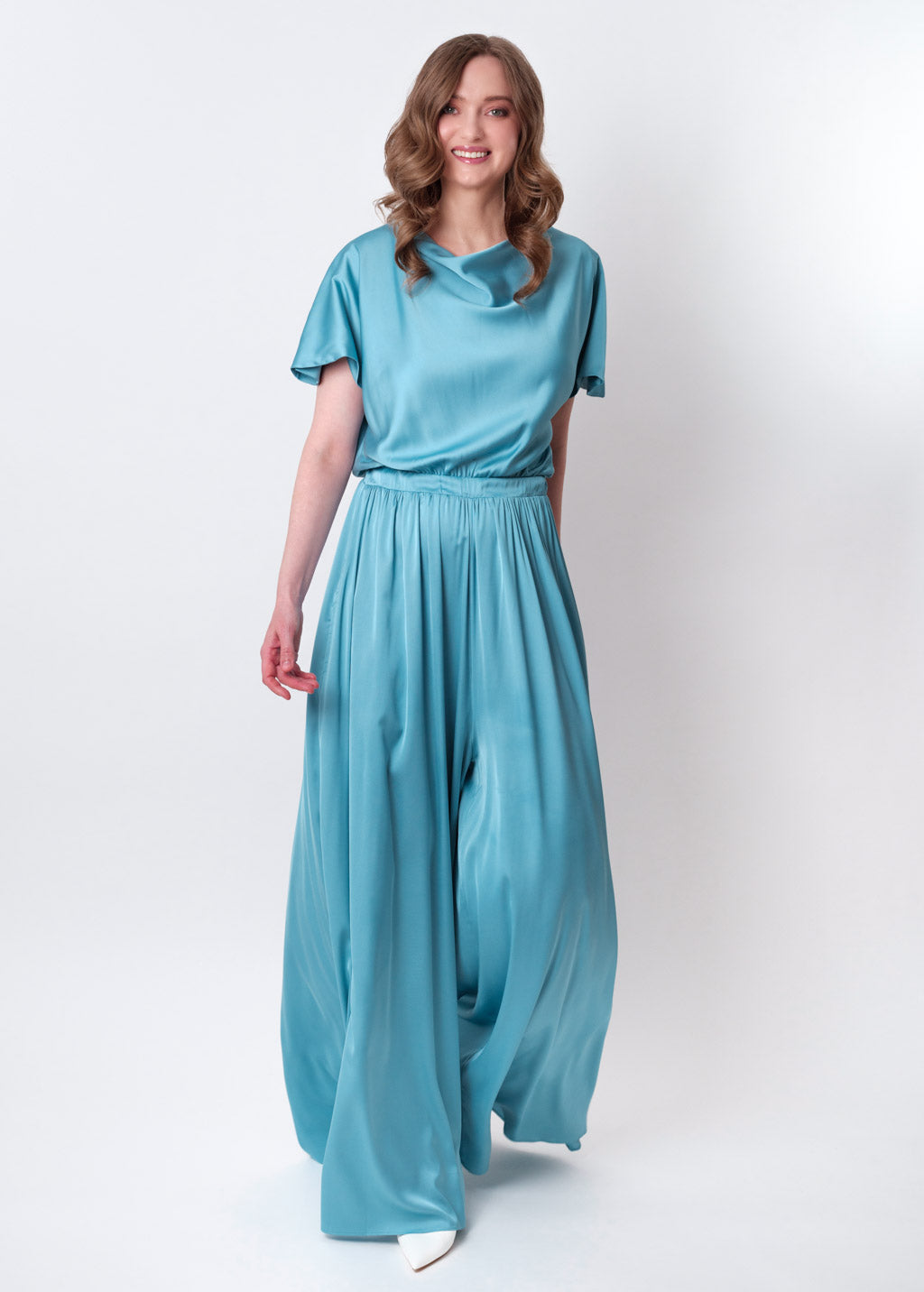 Dusty blue silk jumpsuit