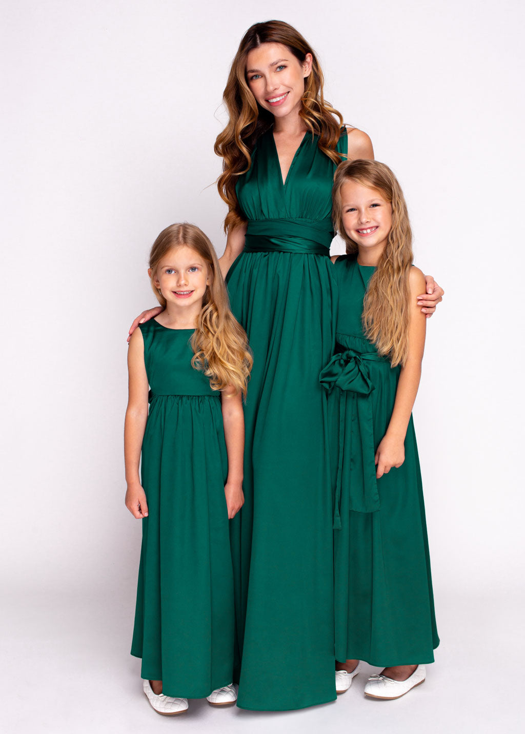 Dark green silk matching girl dress