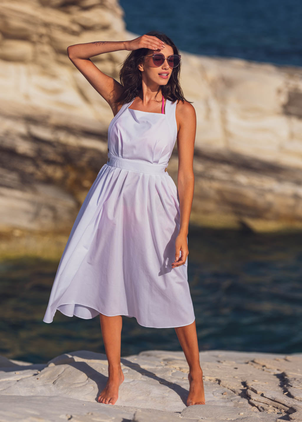 White organic cotton cross-back dress