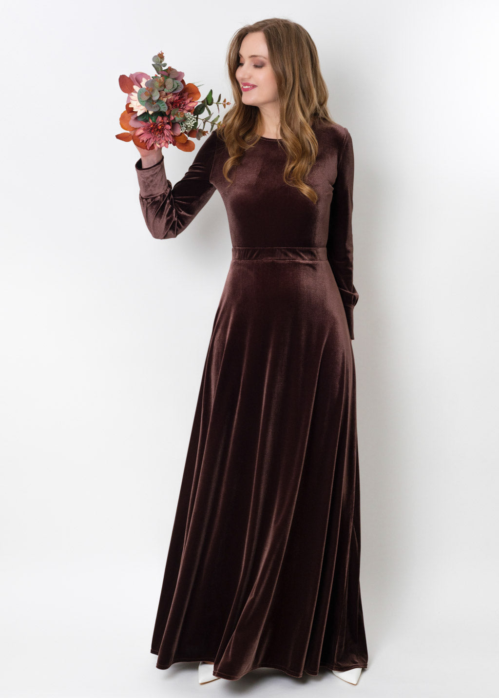 Chocolate brown velvet long dress