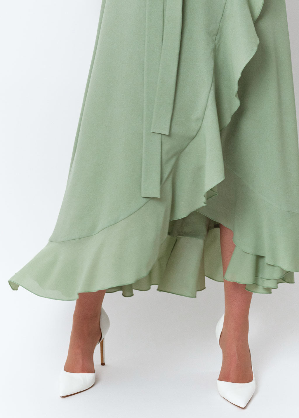 Sage green chiffon wrap dress