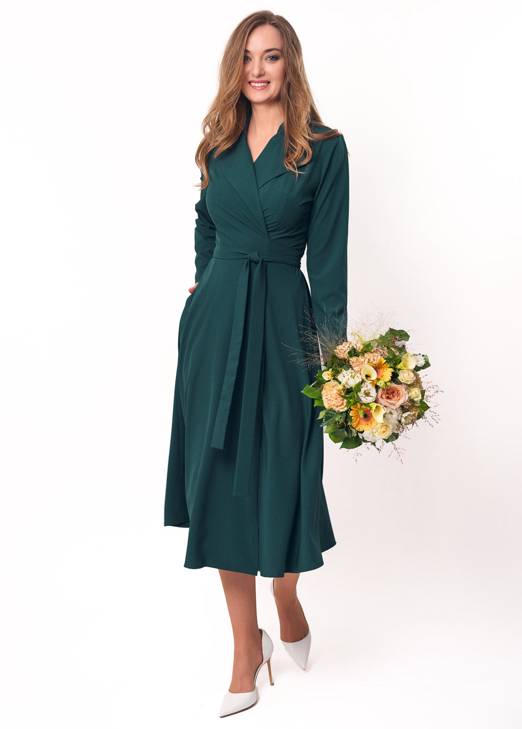 Dark green midi wrap dress