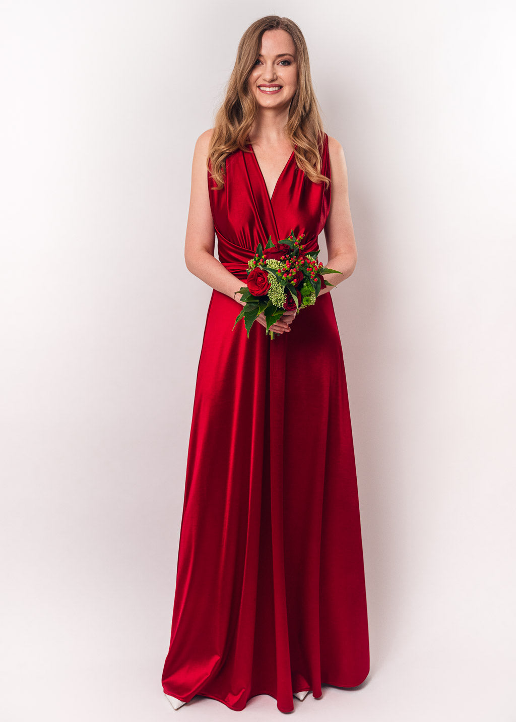 Red burgundy luxury satin infinity dress or jumpsuit