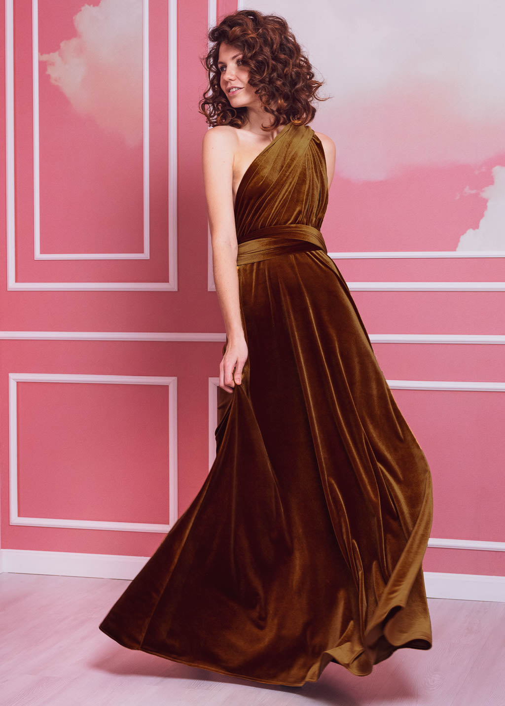 Rust gold long infinity dress