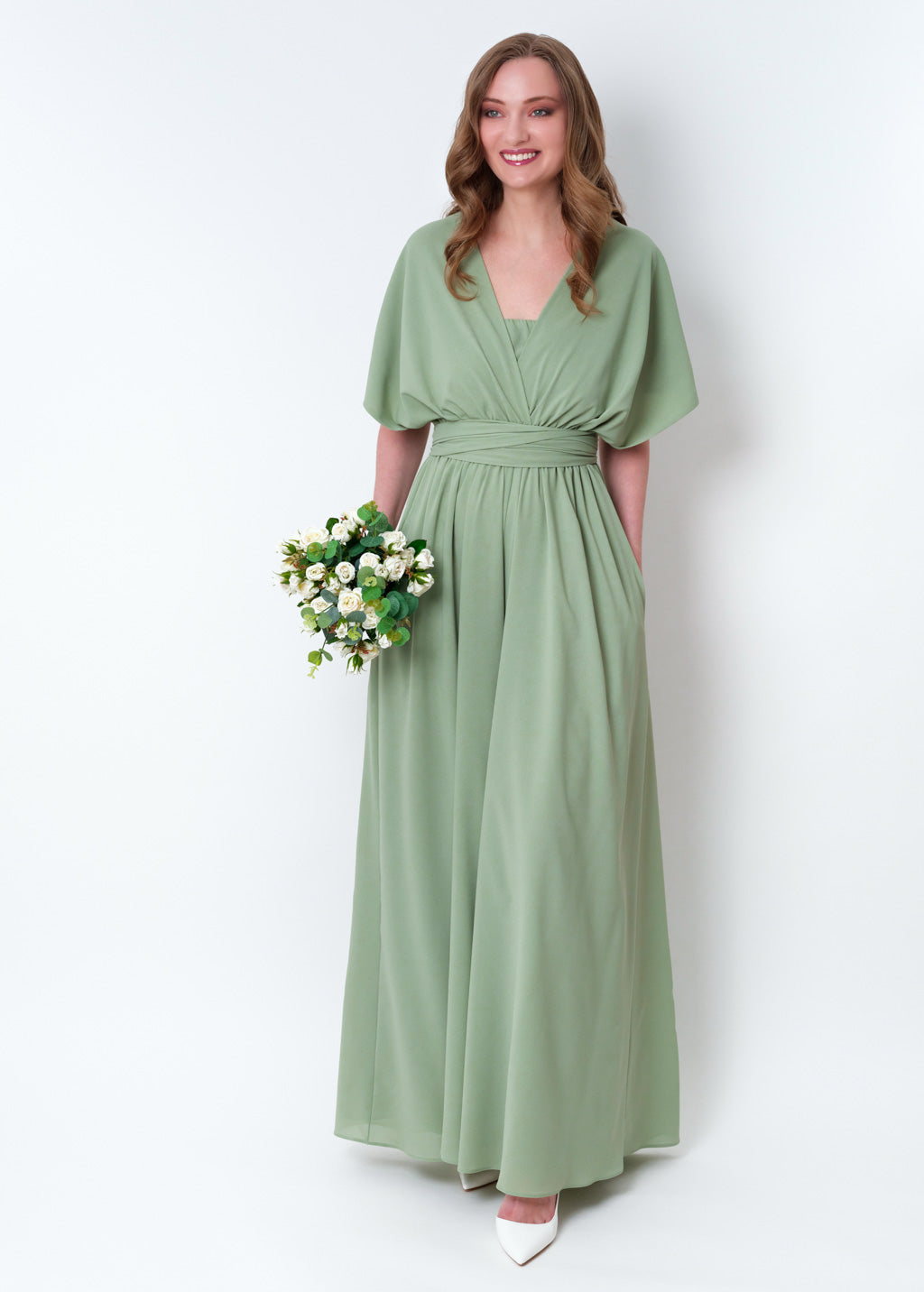 Sage green chiffon infinity jumpsuit