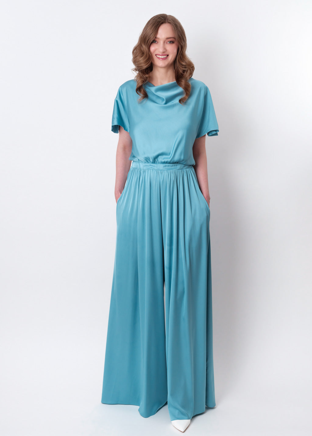 Dusty blue silk jumpsuit