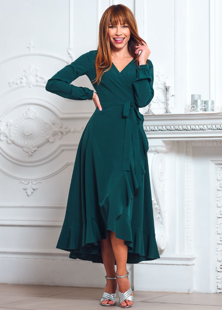 Dark green wrap dress