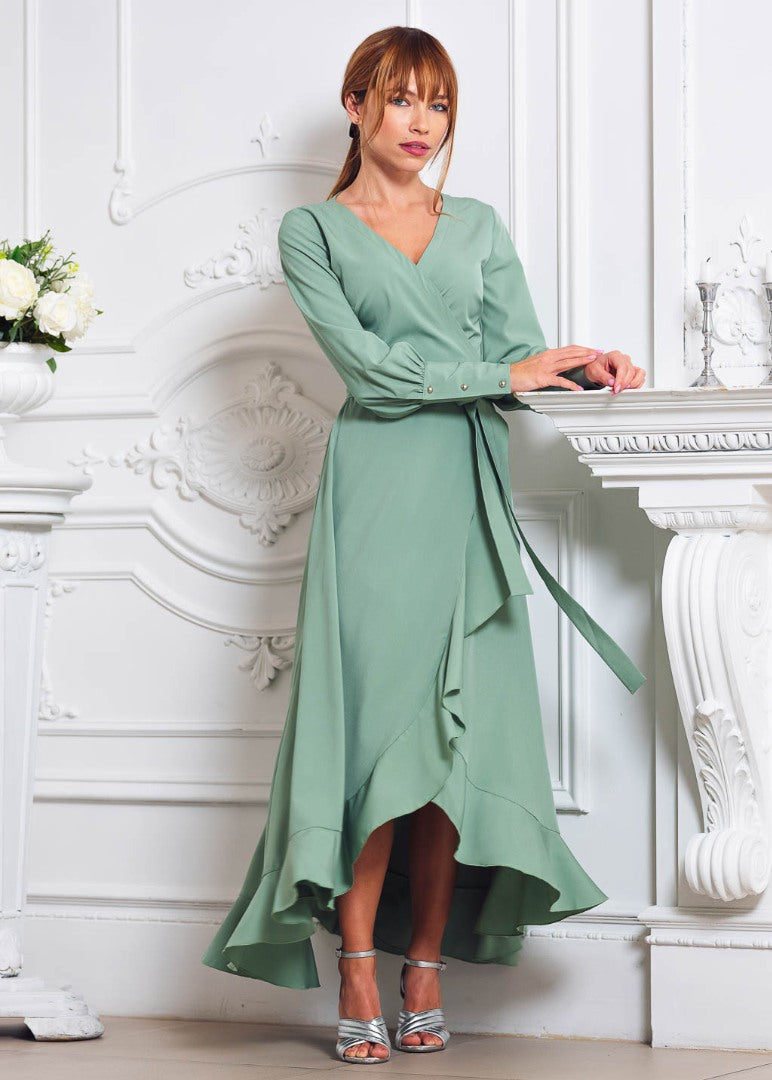 Sage green long wrap dress