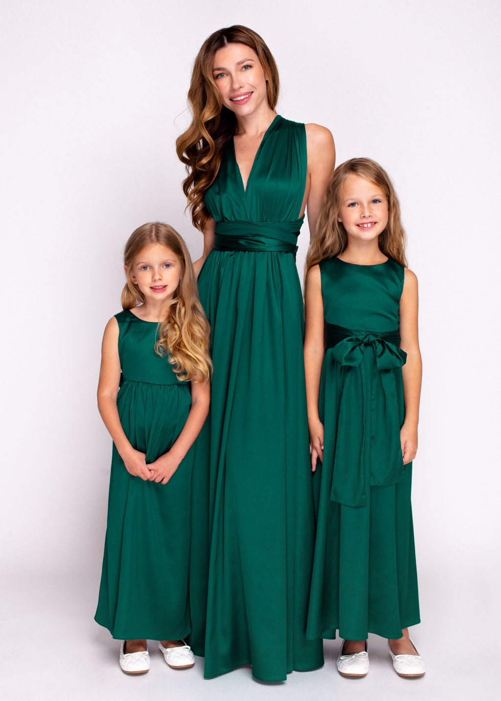 Dark green matching girl dress