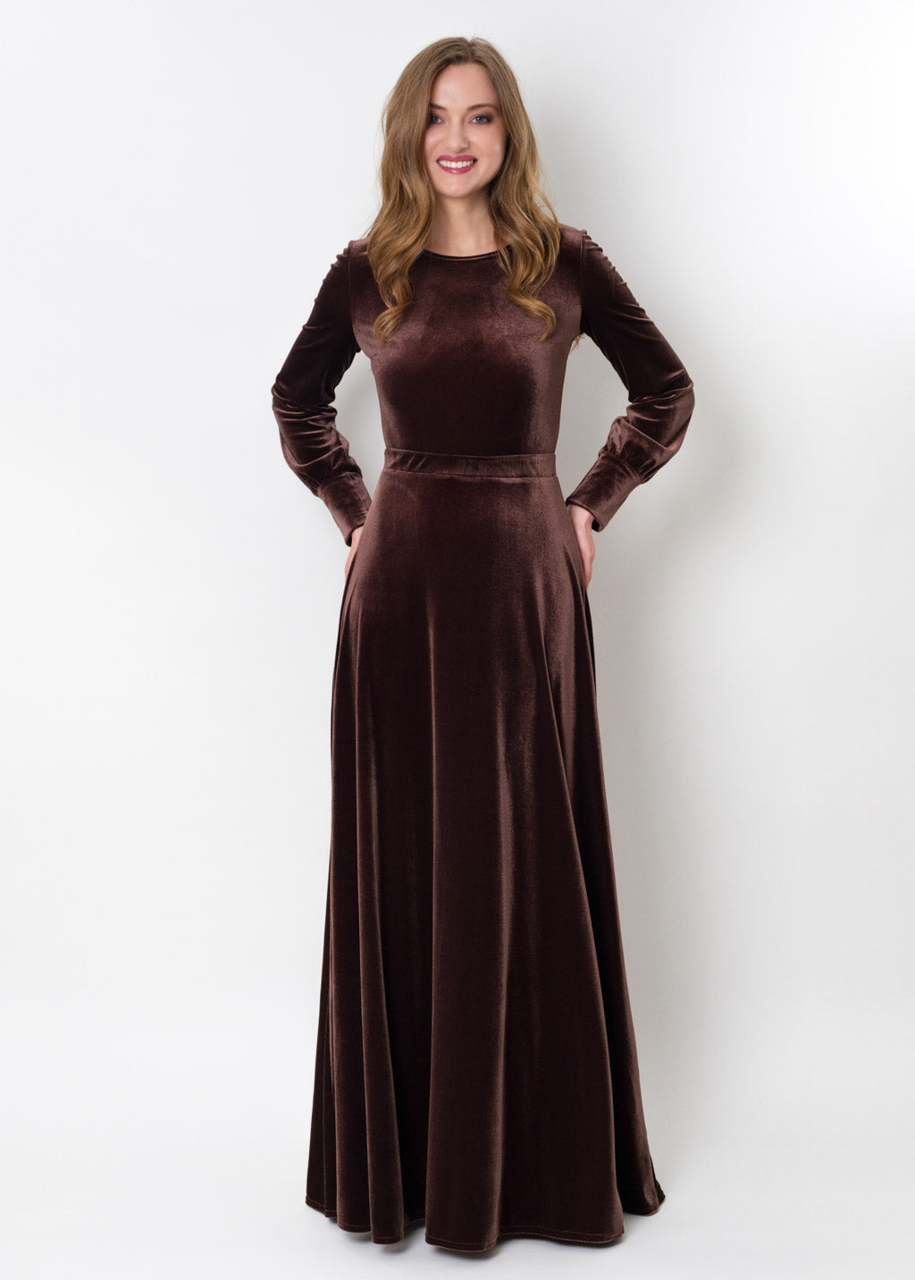 Chocolate brown velvet long dress