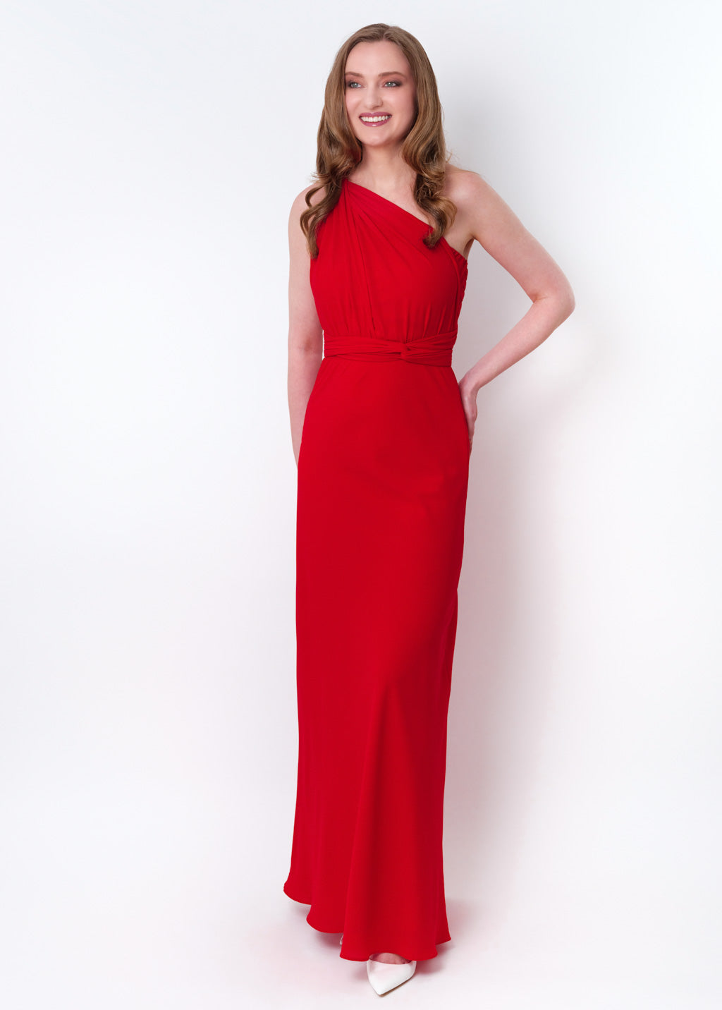 Red chiffon infinity long dress