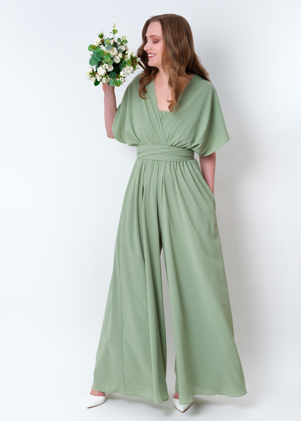 Sage green chiffon infinity jumpsuit