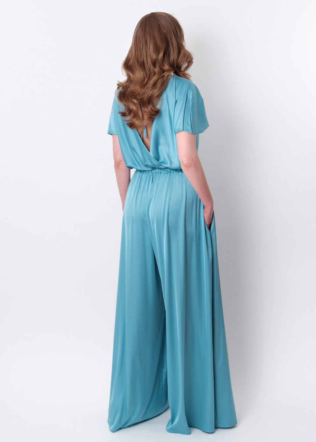 Dusty blue silk jumpsuit