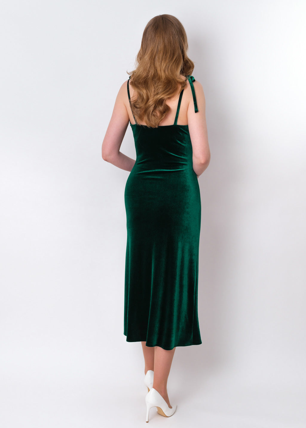 Emerald green slip slit velvet bodycon dress