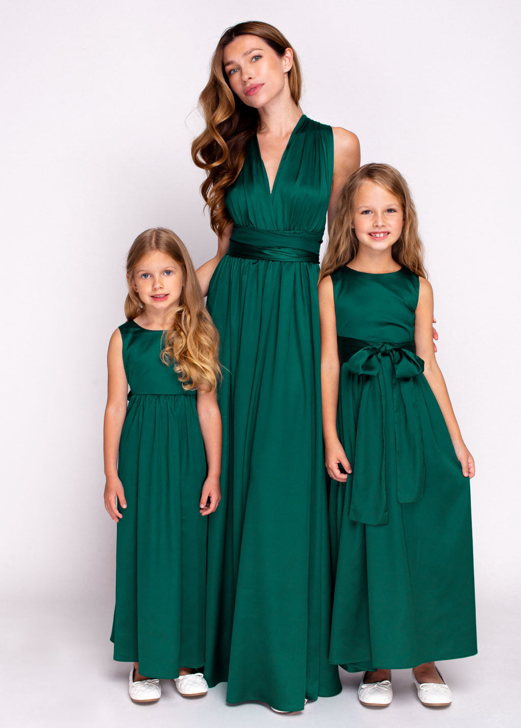 Dark green matching girl dress