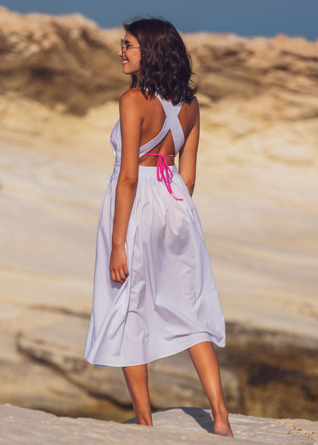 White organic cotton cross-back dress