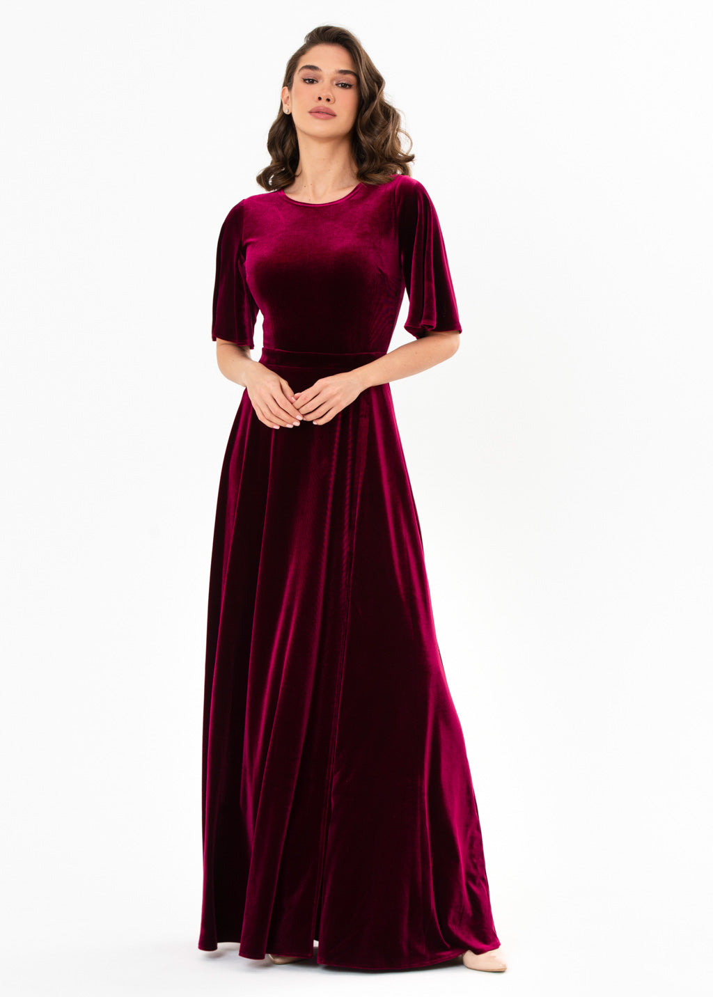 Plum burgundy velvet slit dress