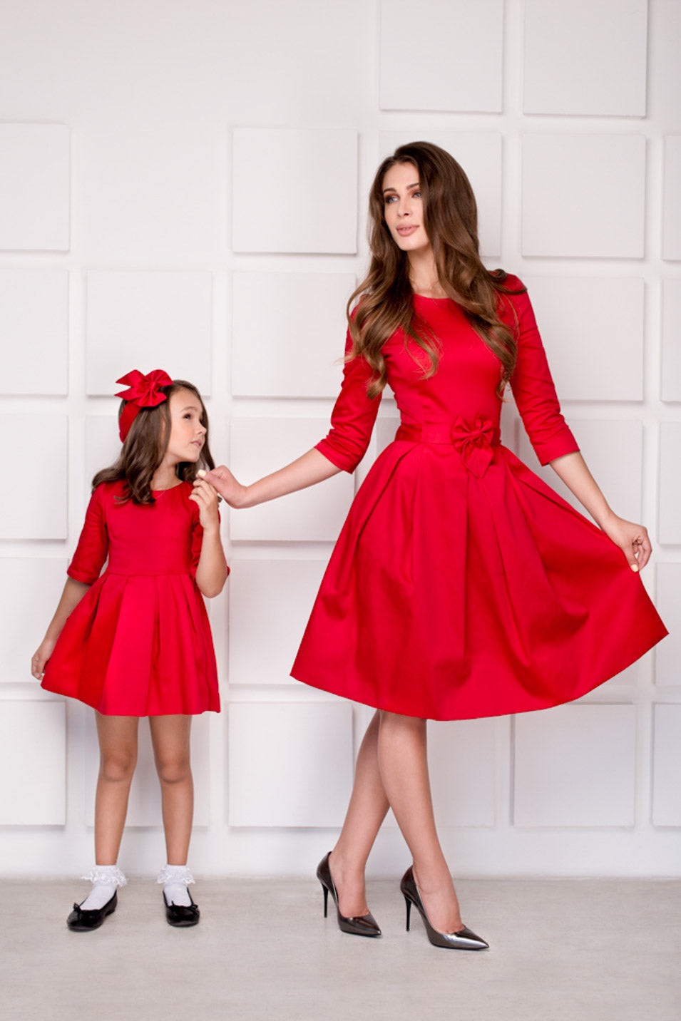 Mommy and me red cotton adult dress