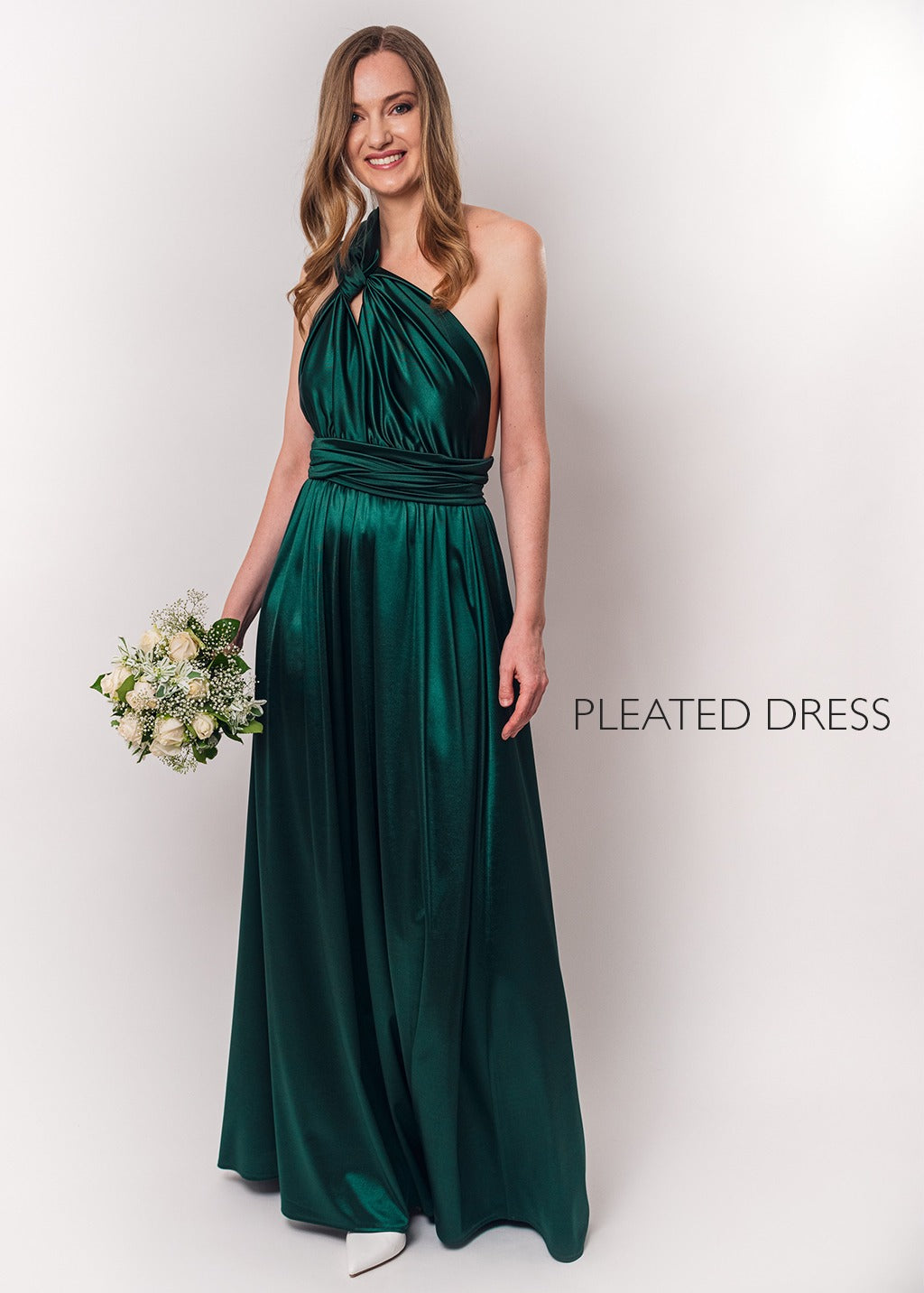 Olive green luxury satin infinity dress or jumpsuit
